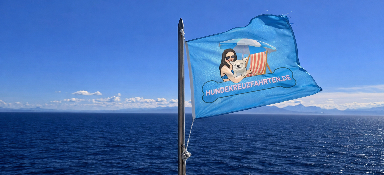 Hundekreuzfahrten.de hat Flagge mit Hund auf dem Schiff gehisst